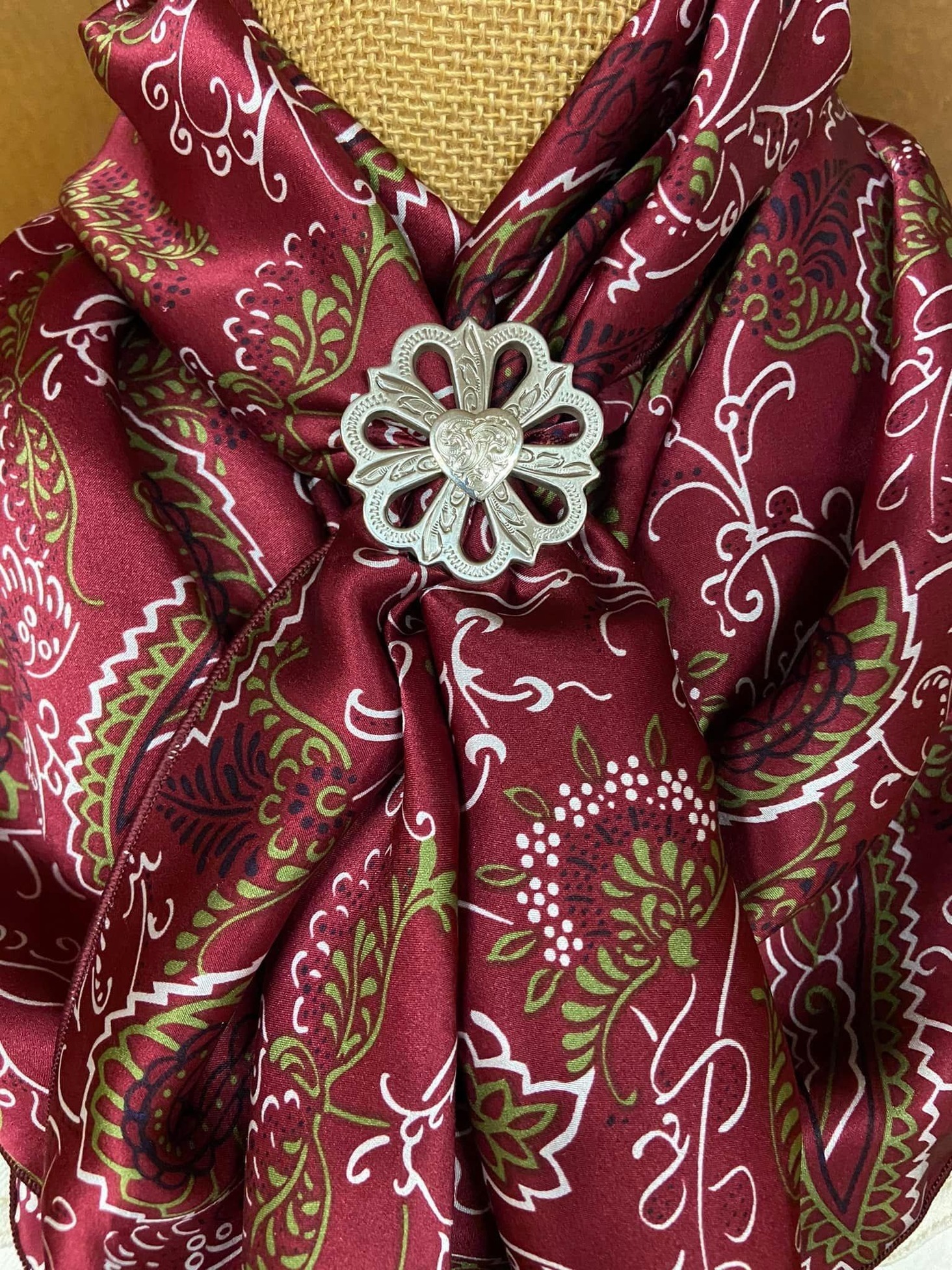 Maroon and Lilac Paisley Print Silk Scarf