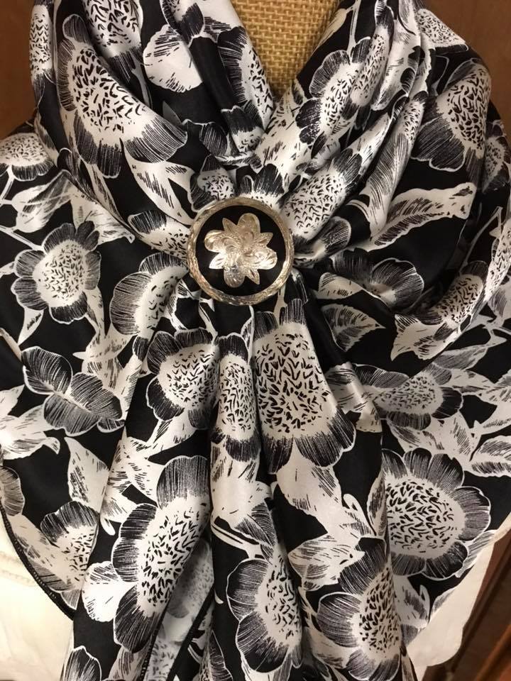 Silk Wild Rag Pattern - Floral Pincushion Black and White Print Scarf
